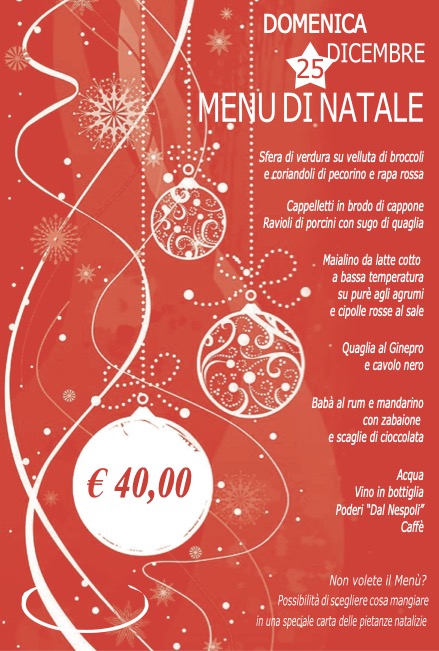 menu di Natale ristorante a Faenza